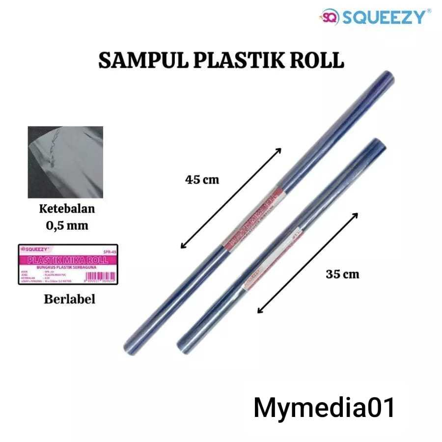 

SAMPUL PLASTIK ROLL SQUEEZY SPR- 34 SAMPUL MIKA PLASTIK 35CM X 5 METER (1 ROLL) TERMURAH