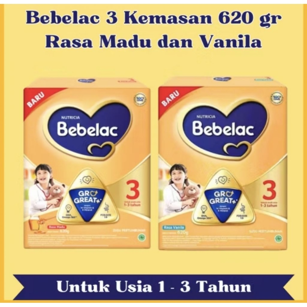 

Bebelac 3 Kemasan 620 gr - Rasa Madu - Vanilla - Susu Pertumbuhan Anak 1 Sampai 3 Tahun