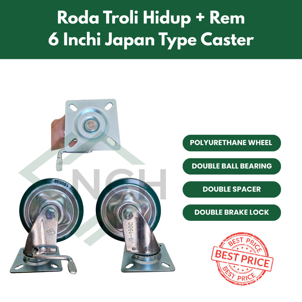 Roda Troli Wheel Caster Hidup + Rem 6 inchi Japan Type Caster