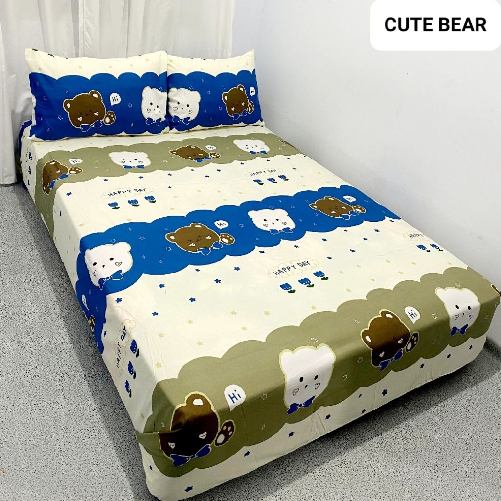 BISA COD SPREI CUTE BEAR BAHAN KATUN WARNA CERAH MURAH 160X200 SEPRAI MOTIF MINIMALIS DEKORASI KAMAR