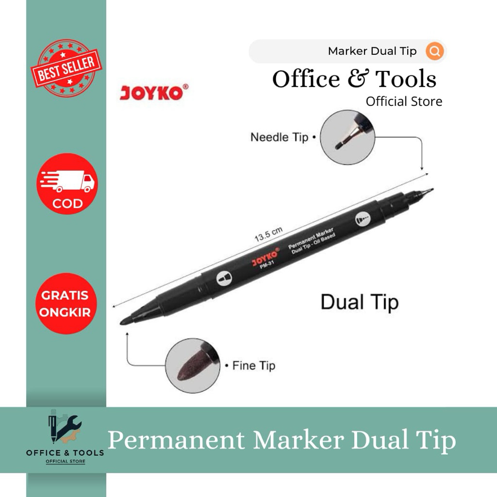 

Spidol Joyko PM-33 Dual Tip Permanen Hitam Biru Merah Marker Ujung Halus & Jarum Office & Tools