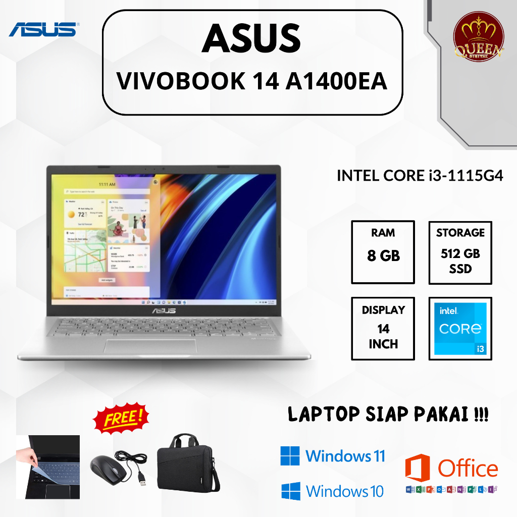 ASUS VIVOBOOK 14 A1400EA | INTEL CORE i3-1115G4 | 8GB RAM | SSD 512GB | 14 INCH