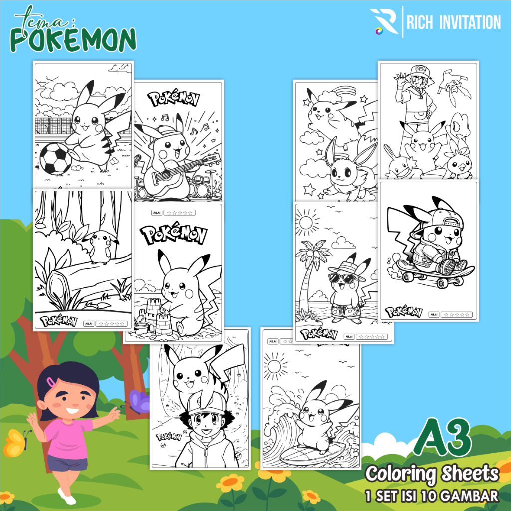 

(A3) KERTAS MEWARNAI ANAK - KERTAS COLORING ANAK PAUD TK - TEMA POKEMON