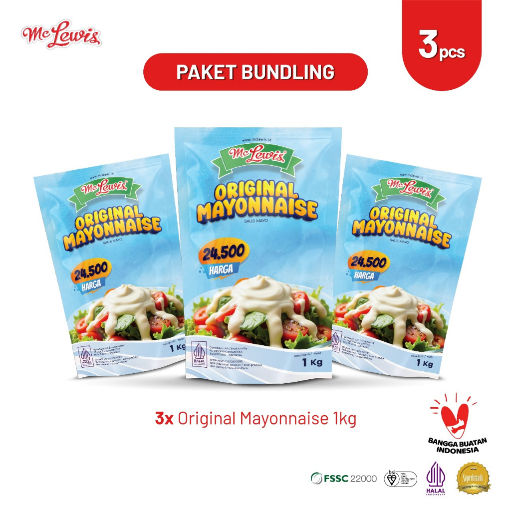 

[Paket Bundle] Mc Lewis Mayonnaise Original 1kg x 3 Pcs
