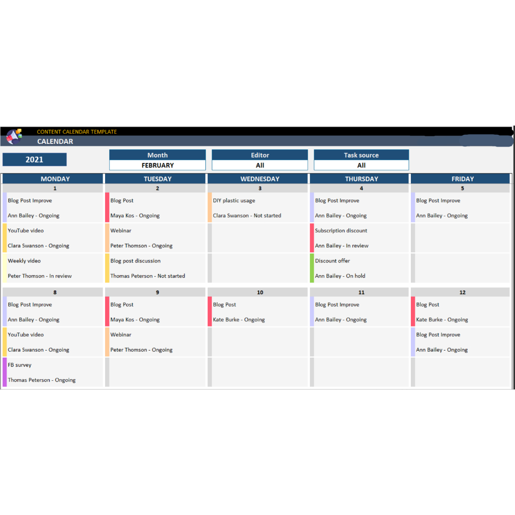 Aplikasi Excel Template Kalender jadwal acara / konten