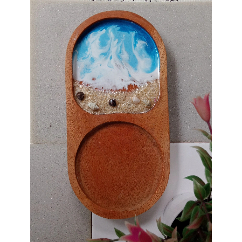 [ Emeref ] Tatakan Kayu Resin Handmade | Resin Coaster | Tatakan Gelas | Beach Theme | Dekorasi Ruma