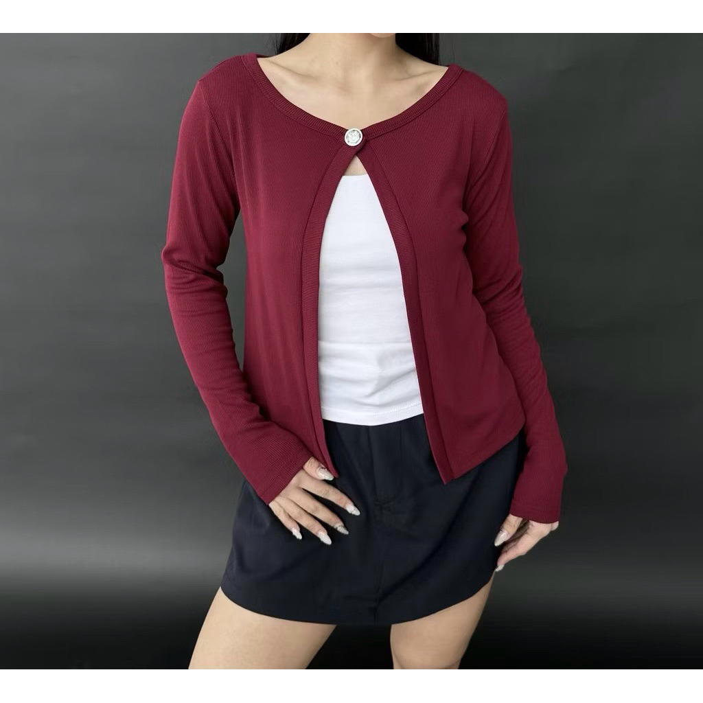 Cardigan Rajut Wanita Outer Lengan Panjang Basic Kancing Satu Korean Style