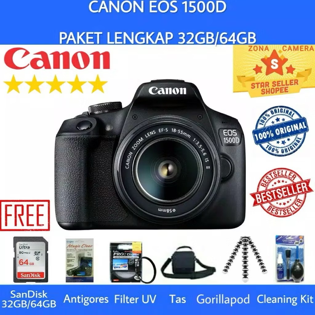 [NEW] CANON EOS 1500D / CANON 1500D KIT 18-55MM IS II WIFI - PAKET LENGKAP