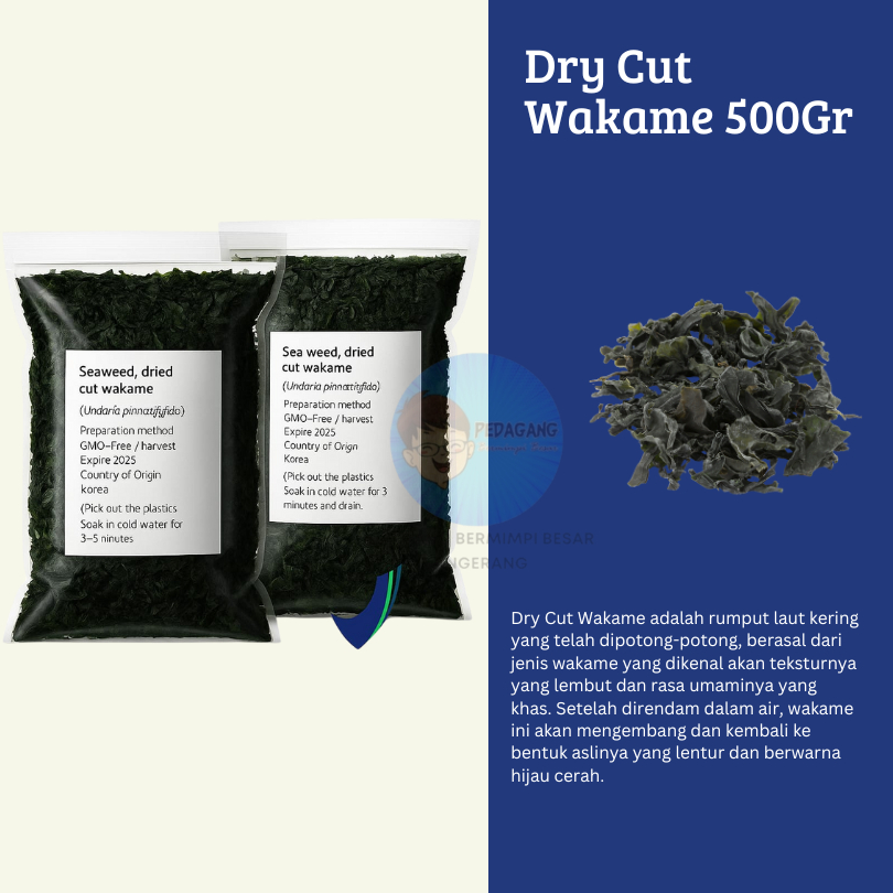 

Dry Cut Wakame 500gr / Rumput Laut Kering / Dried Seaweed 500 gram