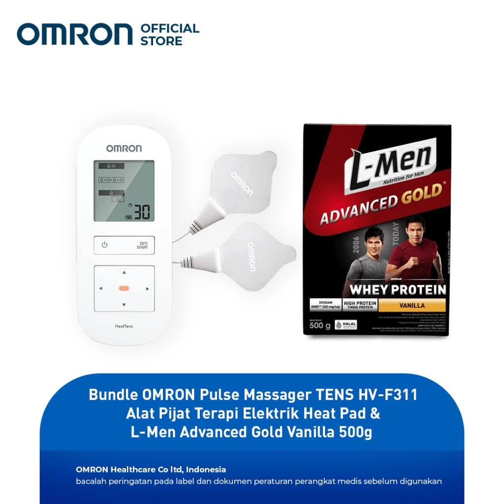Bundle OMRON Pulse Massager TENS HV-F311 Alat Pijat Terapi Elektrik Heat Pad & L-Men Advanced Gold V