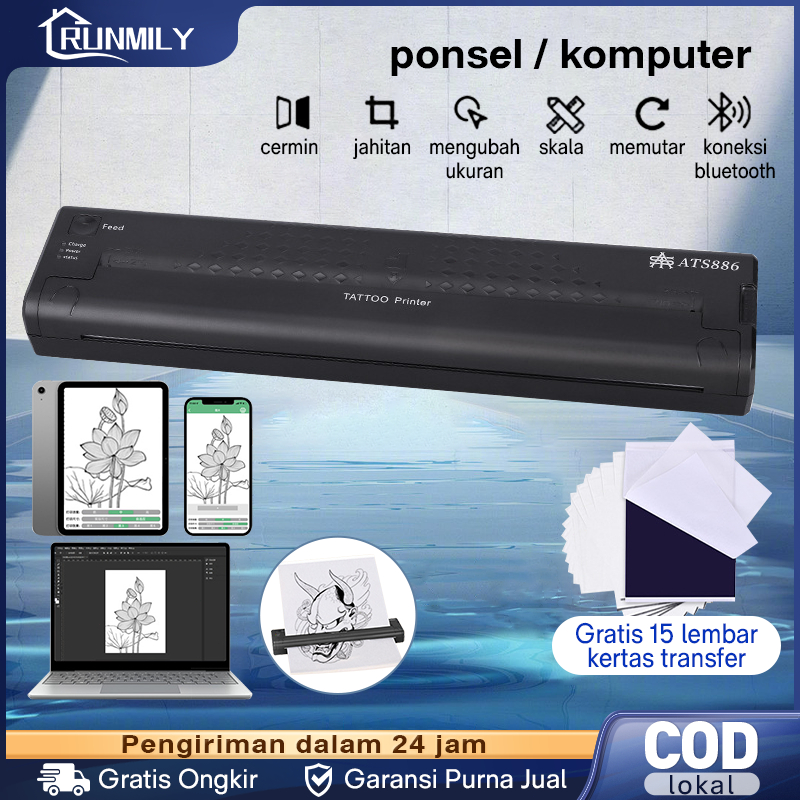ATS886 Printer Tatto Mesin Wireless&USB Bluetooth Handphone&PC Printer Tattoo Thermal Printer Tattoo