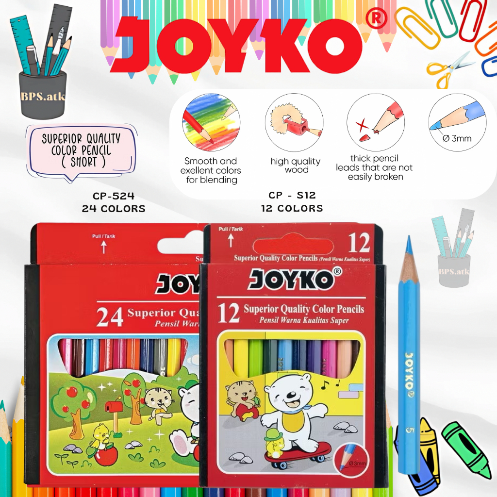 

JOYKO Pensil Warna / Color Pencil Mini Short CP-S12 (12Warna) / CP-S24 (24Warna)