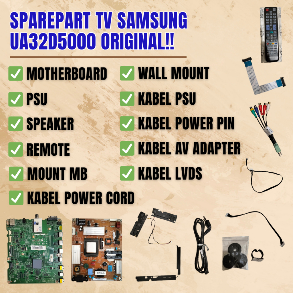 Sparepart TV Samsung UA32D5000 - Motherboard PSU Remote Speaker dan lain-lain