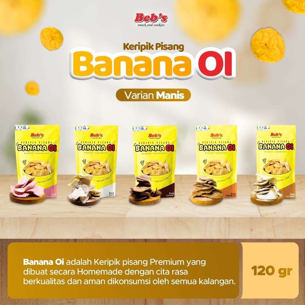 

Keripik Pisang Aneka Rasa Manis 120gram | Banana Oi varian Manis | Banana Chips Cemilan Snack Crispy