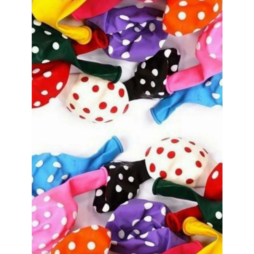 Balon Bola2 Polkadot Campur Warna Warni 10Pcs Ketebalan Bagus