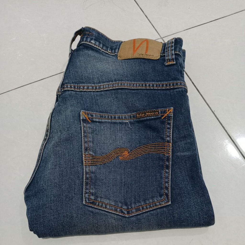 Celana Jeans denim Second Bekas Branded Pl Nudie Thin Fhin Cold Blue Size 29 Fit 30