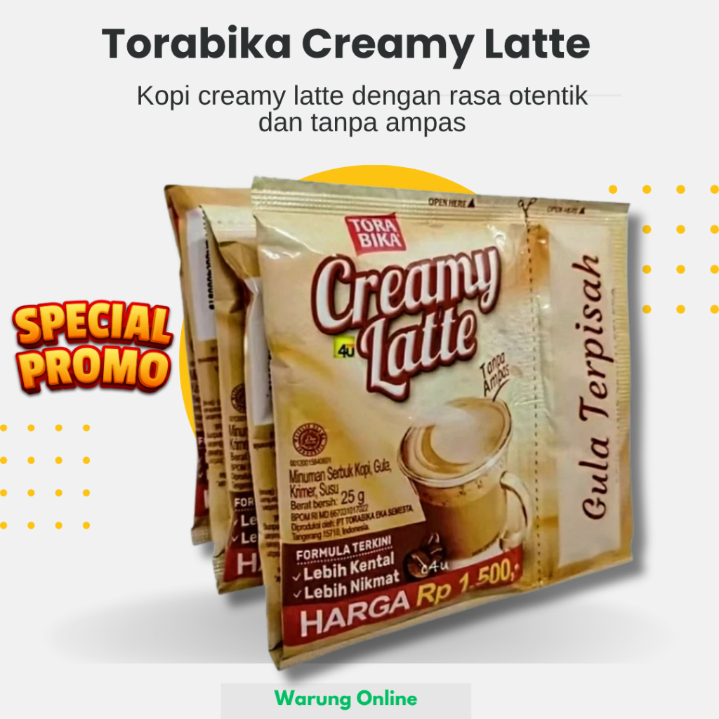 

Torabika Creamy Latte 25gr dengan Gula Terpisah Kopi Latte Creamy Instant