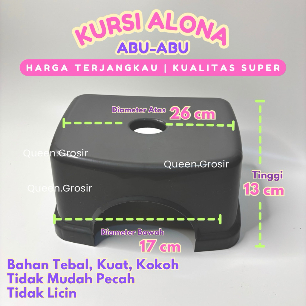 KURSI DINGKLIK ABU PLASTIK | KURSI JONGKOK PLASTIK | KURSI KECIL | BANGKU JONGKOK