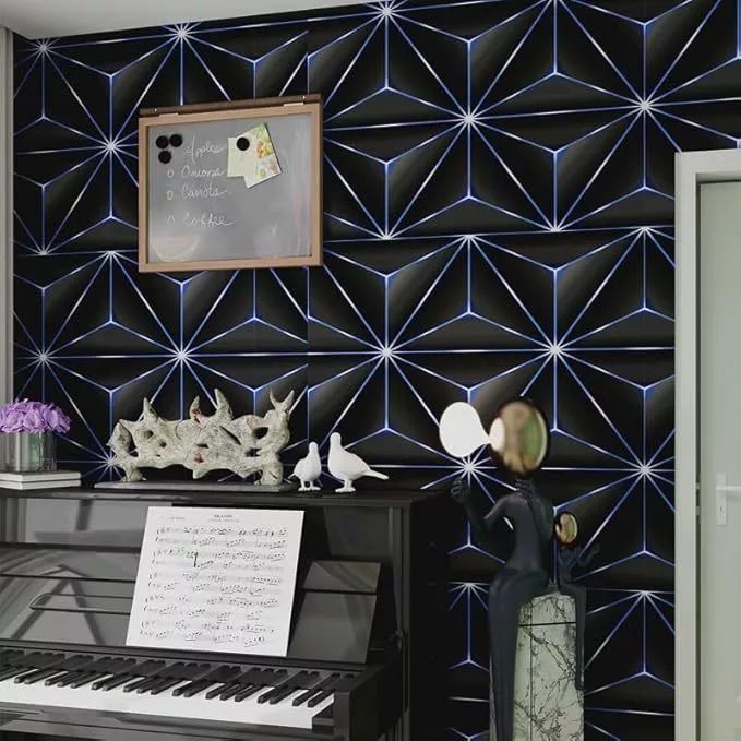 Wallpaper Stiker Dinding 3D Permata Berlian Mewah Warna Hitam Gelap