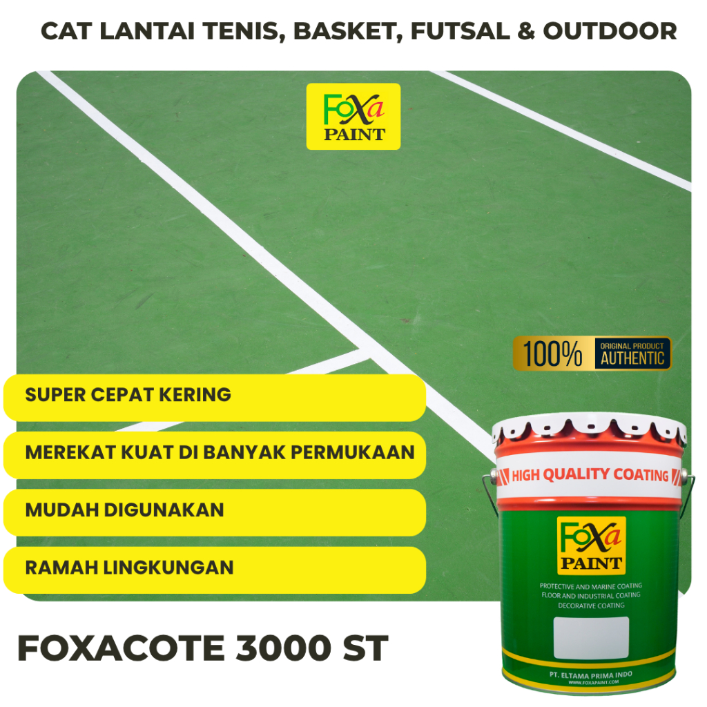 FOXACOTE 3000 ST – Cat Lapangan Olahraga | Cat Lantai Tenis, Basket, Futsal & Outdoor 1L/1Kg