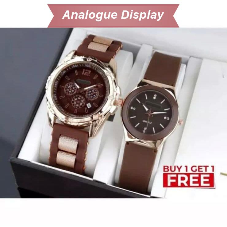 JAM TANGAN RUBBER COUPLE PASANGAN SPORTY DIAMETER PRIA 45MM WANITA 35MM DENGAN FITUR TANGGAL