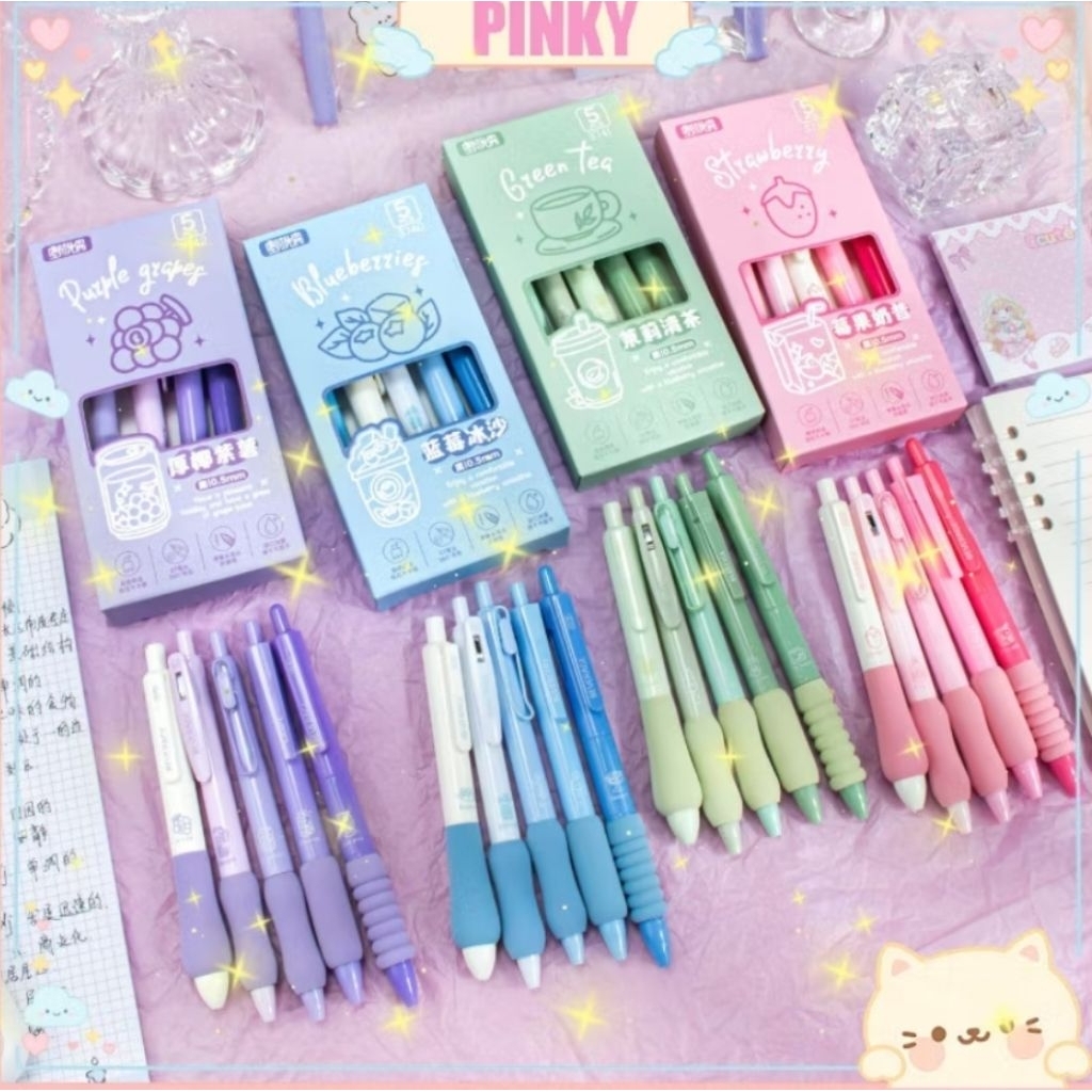 

PULPEN GEL MEKANIK 1 SET 5 PCS DENGAN BANTALAN PENA UNIK / PEN GEL PASTEL 0.5MM COLOR EDITION