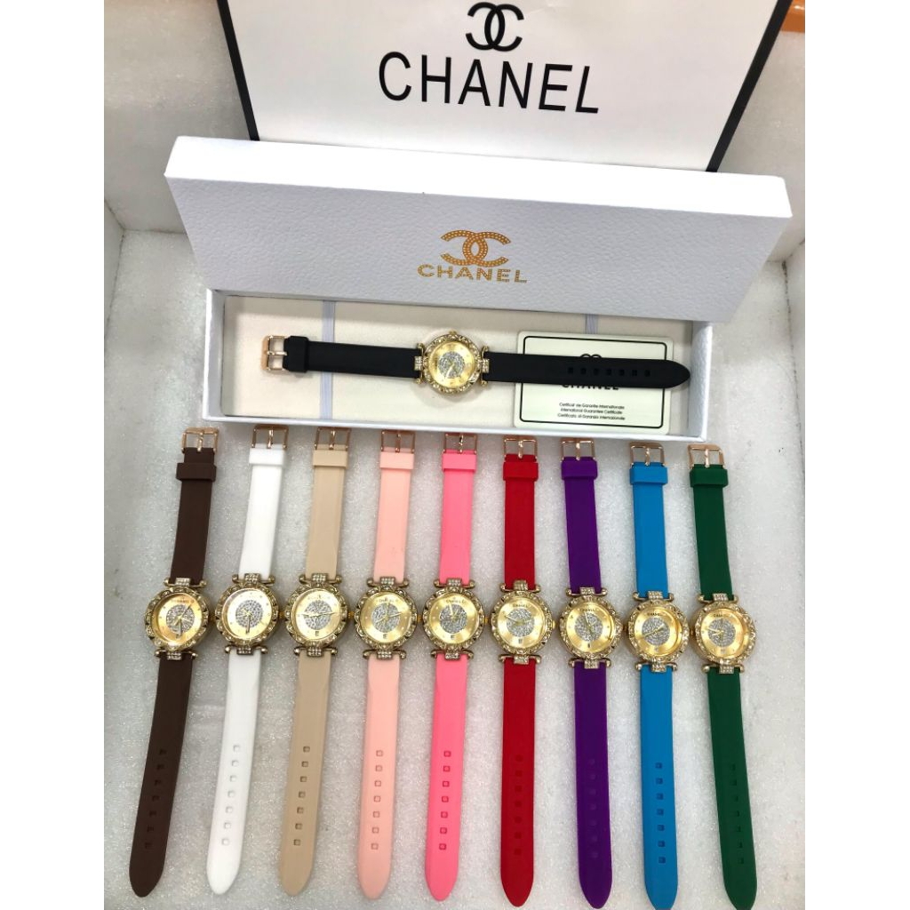 Promo Jam Tangan Wanita Chanel Analog Rubber Strap Full Set Box+Kartu & Paperbag