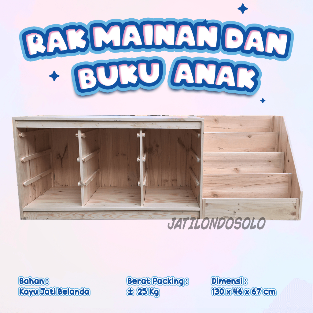 Rak Mainan dan Rak Buku Anak Montessori Kayu Jati Belanda