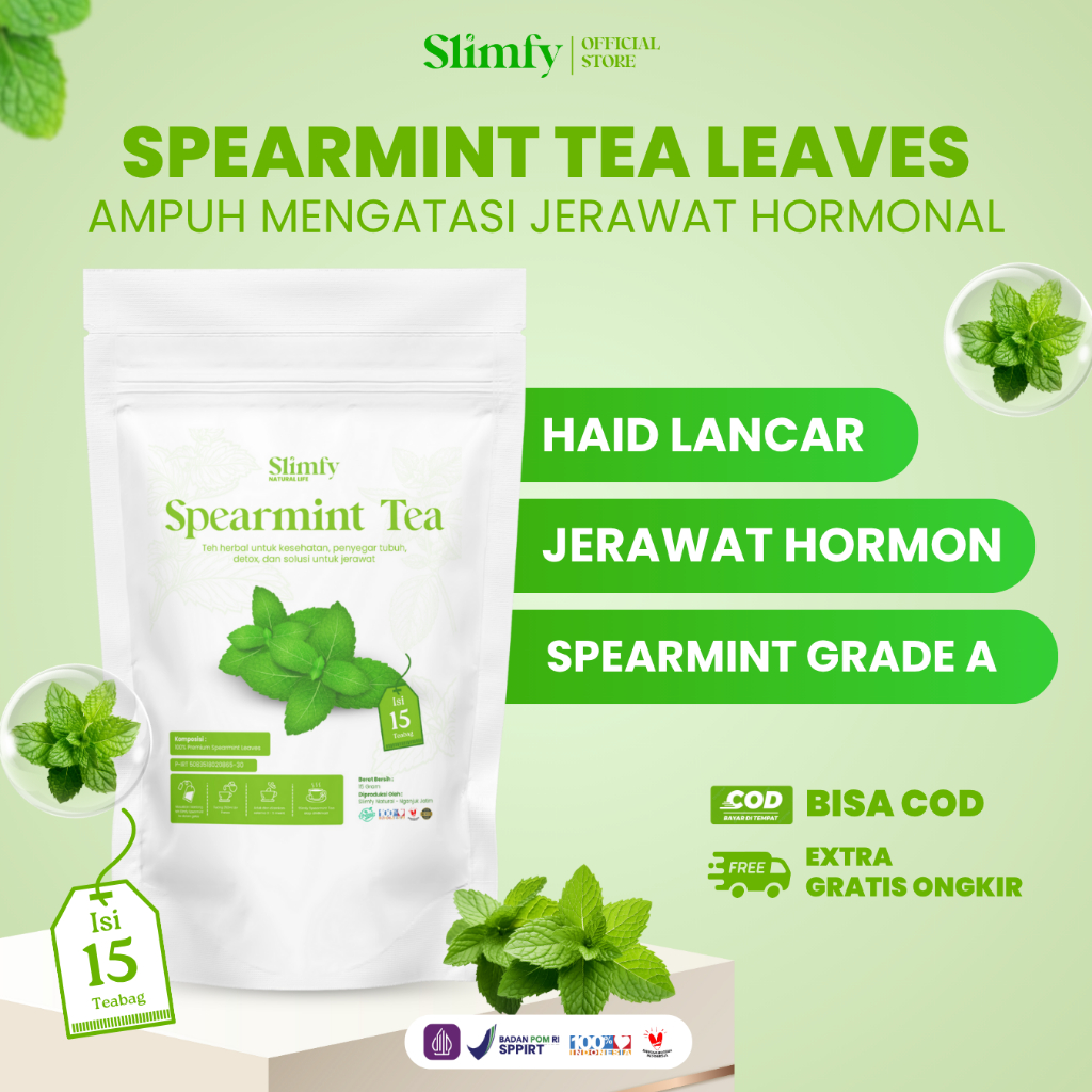 

slimfy spearmint tea | teh daun mint | obat jerawat | teh mint | teh herbal | teh spearmint