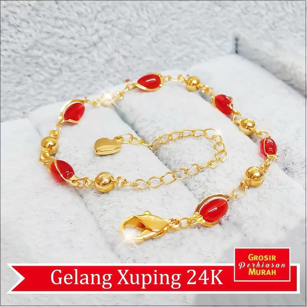 COD GELANG TANGAN BATU GIOK MERAH KOMBINASI EMAS SUPER EKSLUSIF
