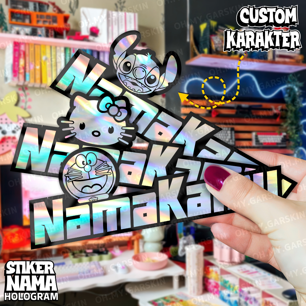 

Stiker Nama Hologram Karakter Doraemon Hello Kitty Stitch Kerropi Anti Luntur untuk Tempelan Casing Handphone Laptop Helm Motor Tahan Air