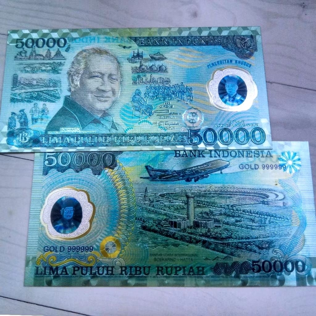uang gold foil 50000 soeharto  silver 1993