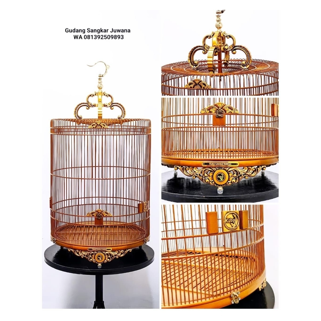 Sangkar Murai KUBY Jati Ukir Tebok Ceper No.2 + Fullset Kerodong + Free Pallet Kayu