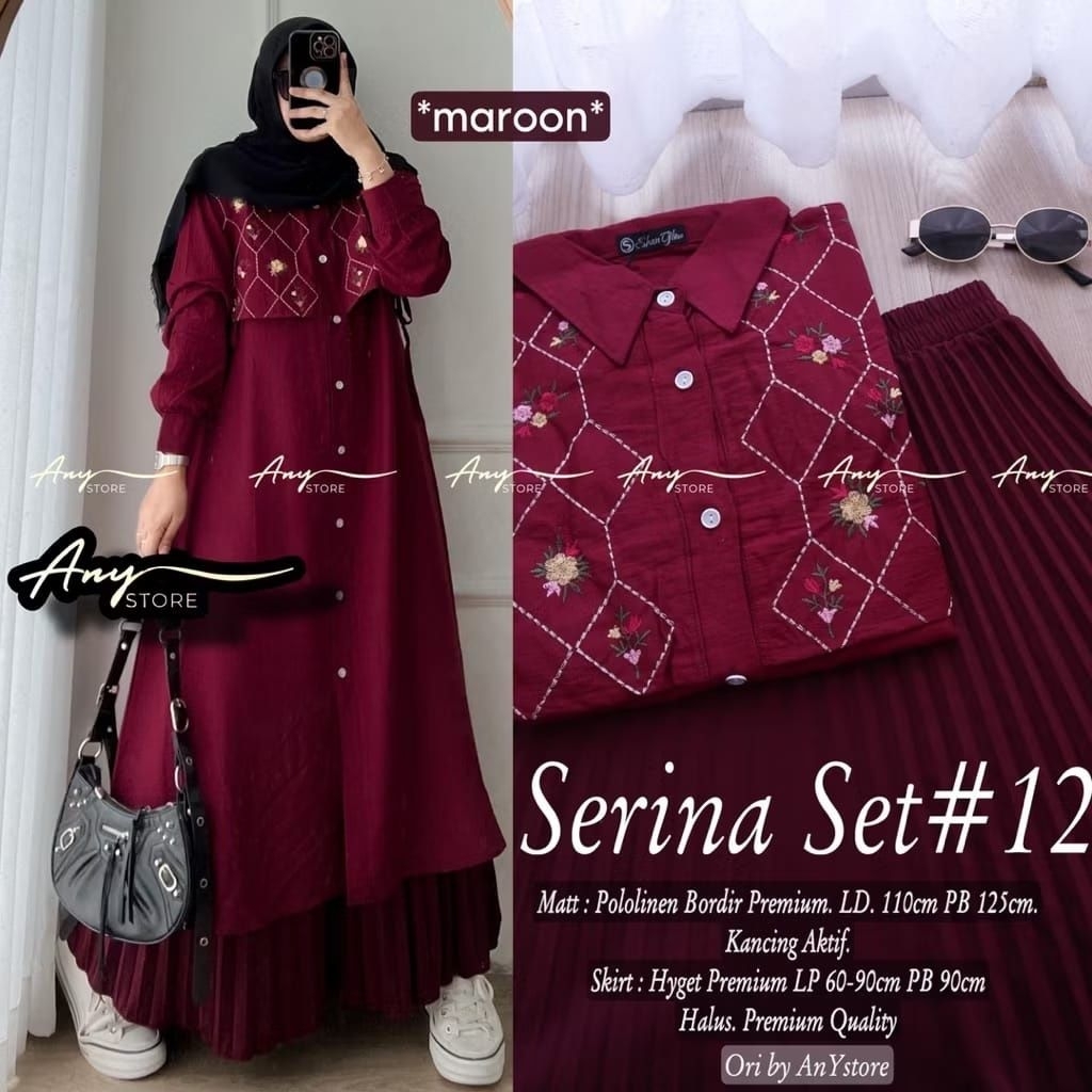 SL READY SERINA SET 12.SETELAN ROK PLISKET TUNIK OOTD KEKINIAN ORI JASMINE