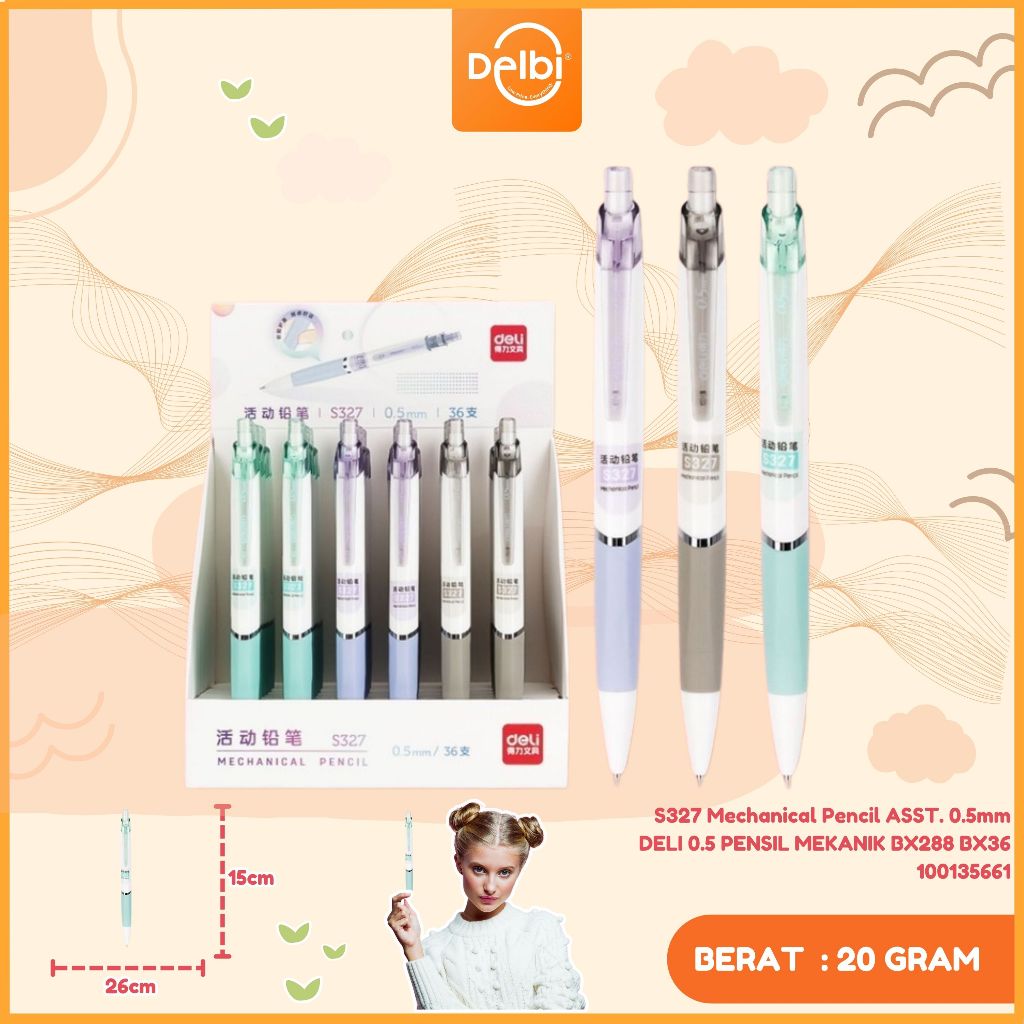 

Pensil Deli Pensil otomatis S327 MECHANICAL PENCIL ASST. 0.5MM
