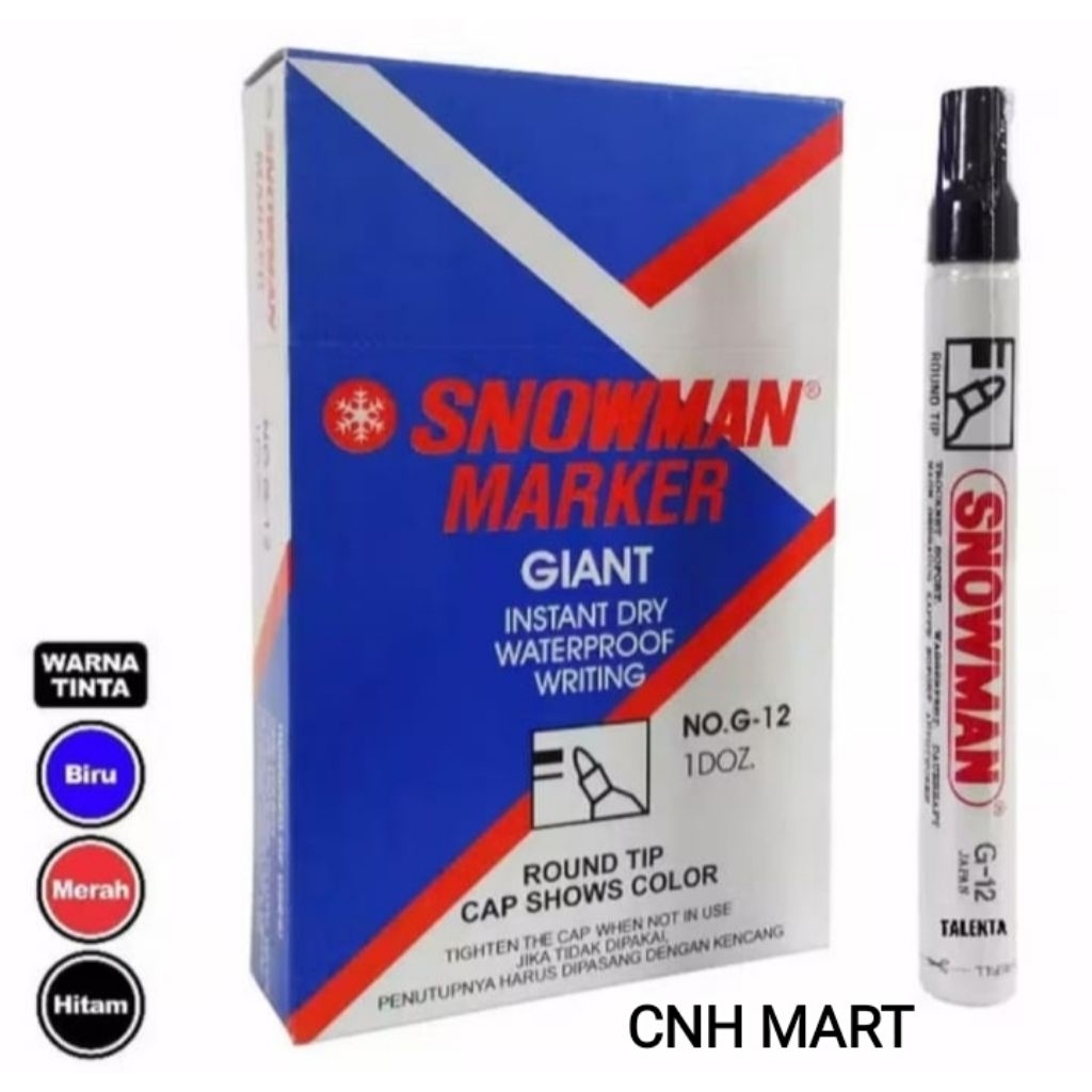 

12Pcs Spidol Permanet Snowman Marker No. G- 12 Warna Hitam