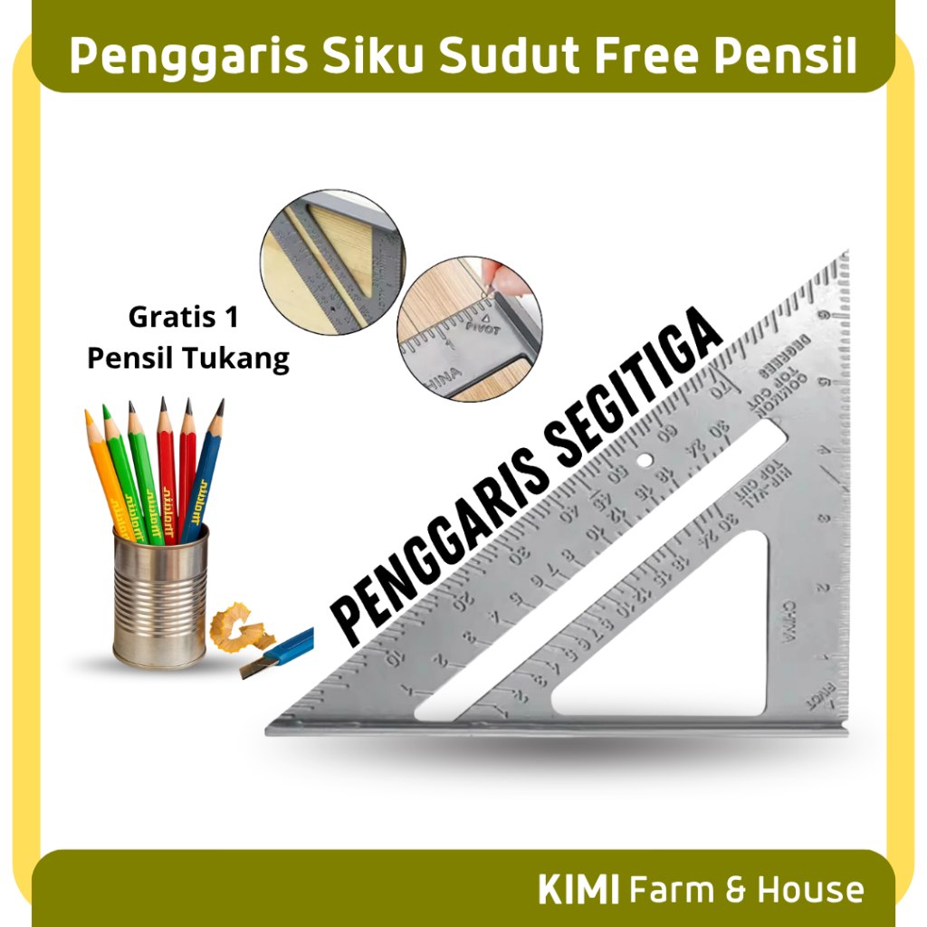 

Free Pensil Tukang Penggaris Segitiga Siku Multifungsi 7 Inch Triangle Ruler Alumunium Speed Square Alloy Pengukur Sudut Portable