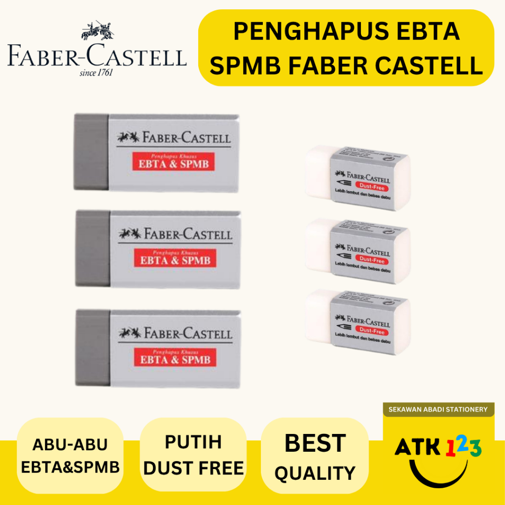 

FABER CASTELL Penghapus Pensil / Eraser Merk Faber Castell 30 EBTA/SPMB Abu-Abu / Dust Free Putih Small