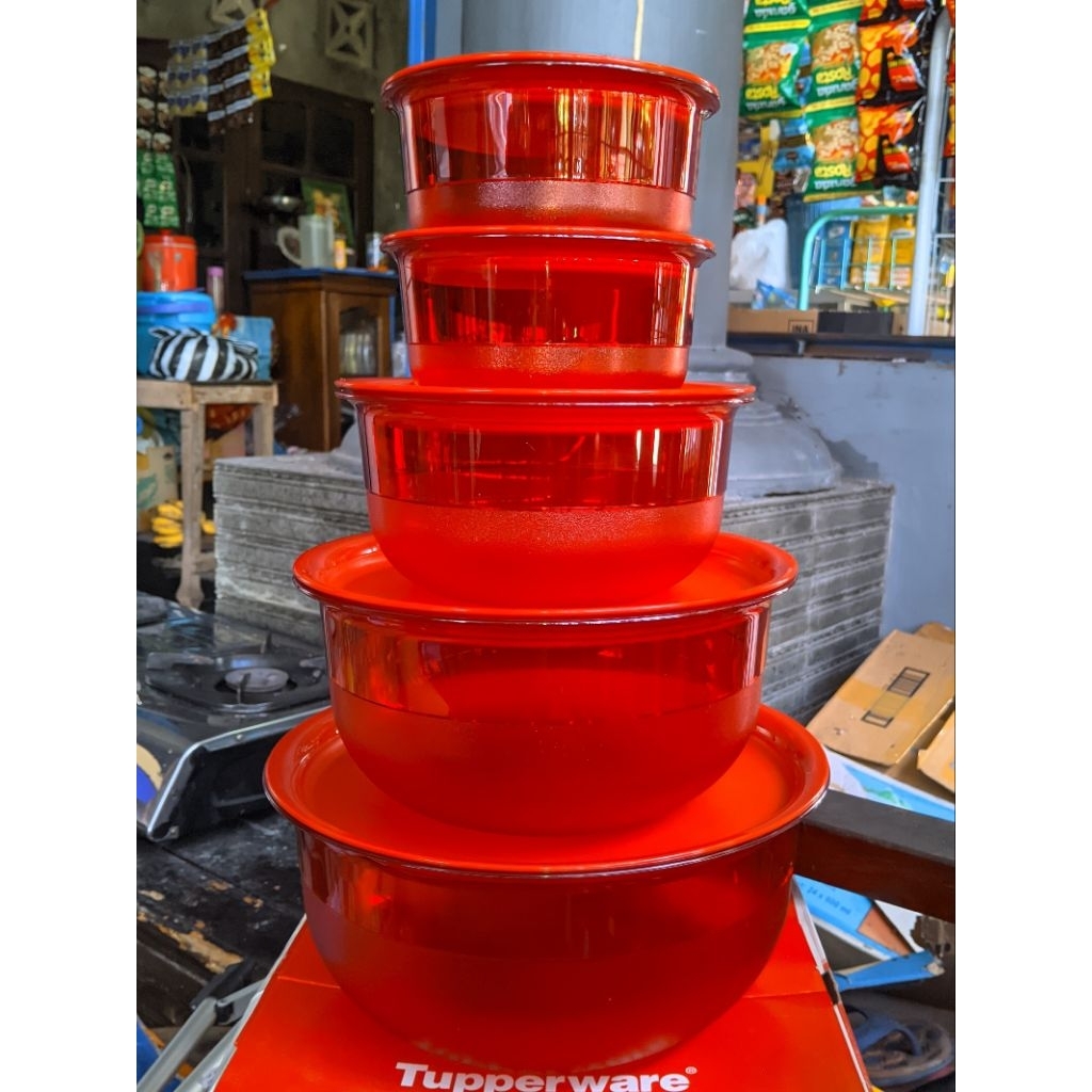 Tupperware Lucky Red Bowl (1set) size 1L, 2L, 3.5L, 450ml [2pcs]
