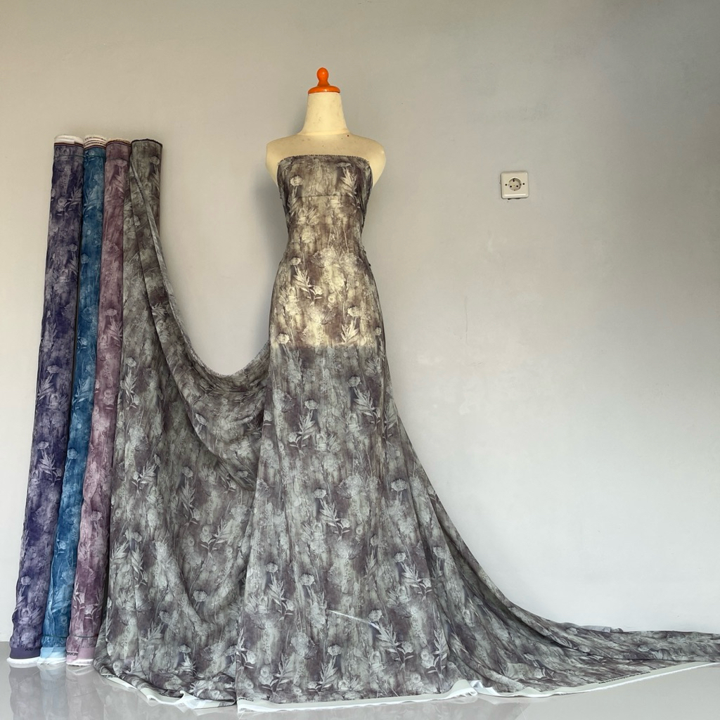 kain silk print/siffon silk motif bunga/bahan silk print motif