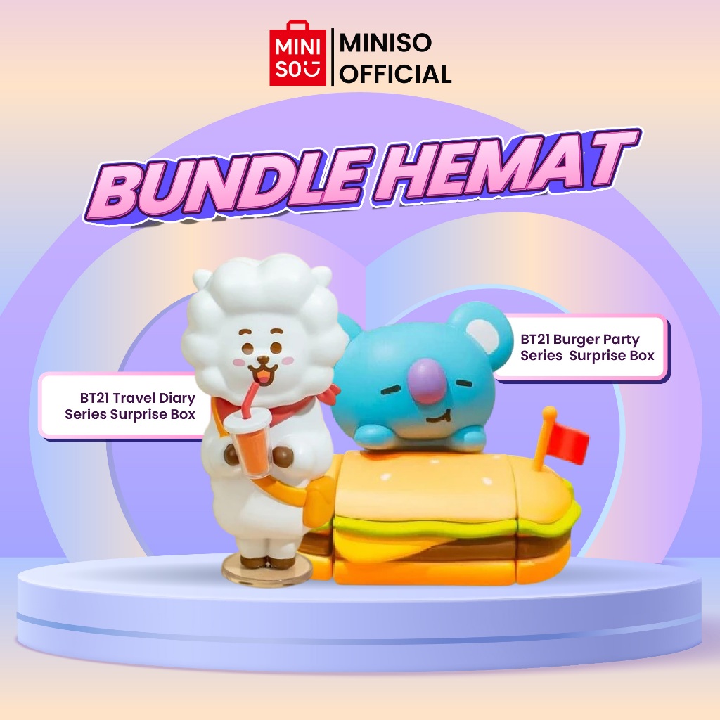 [BT21 BUNDLE] MINISO X BT21 Collection Blind Box Travel Diary Series +  BT21 Blind Box Burger Party 