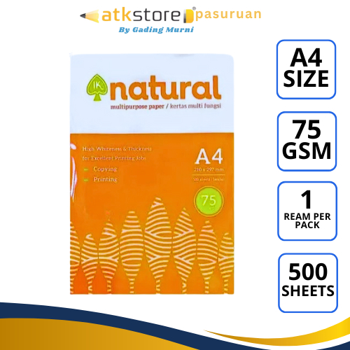 

Natural Kertas HVS A4 75 Gram 1Rim (500 Lembar) / Kertas Print & Fotocopy A4 - 75 GRAM