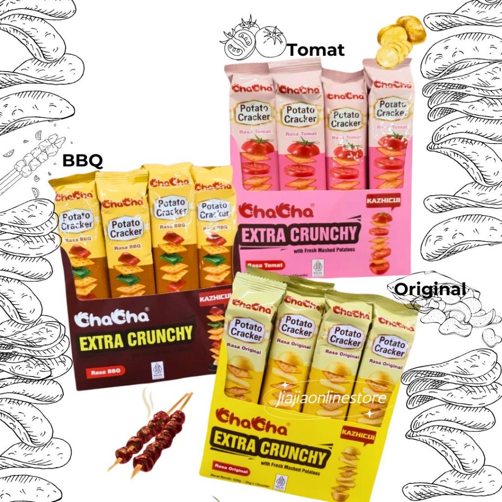 

CHACHA Potato Crackers Kentang BBQ Tomat Original Krakers kentang Rasa BBQ Rasa Tomat Rasa Original