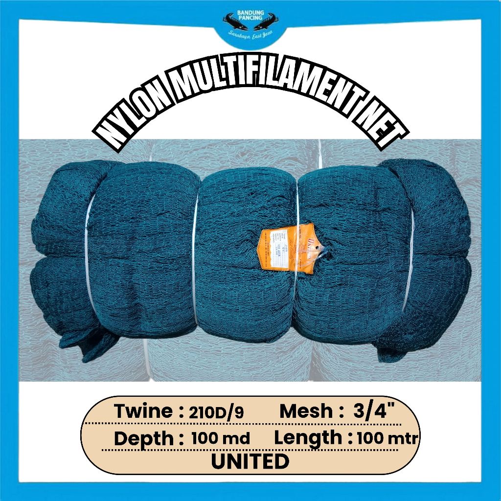 Jaring Nilon United 3/4 inch D9 100x100 meter hijau