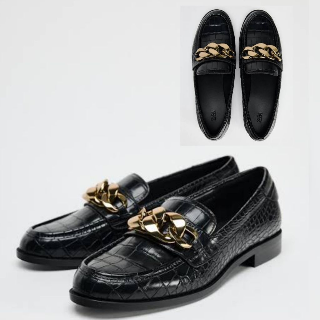 ZARA WOMAN SEPATU CROCO LOAFERS BARU ASLI ORIGINAL