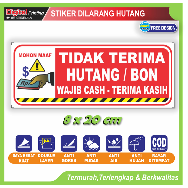 

Stiker tulisan new tidak terima hutang wajib cash kurang dana sticker peringatan pembeli warung toko