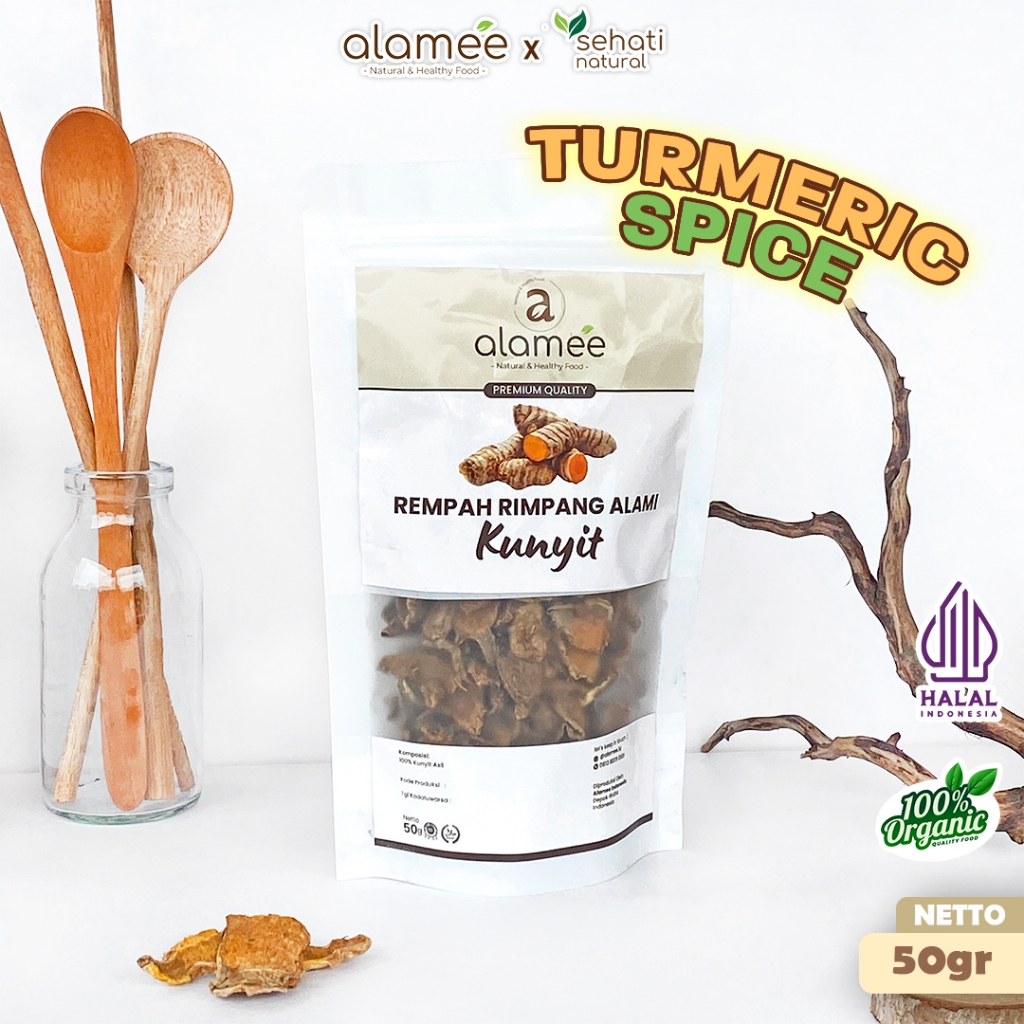 

ALAMEE Kunyit Kering Dried Turmeric Iris Rempah Rimpang Organik Alami Kunir Bumbu Seasoning 50gr