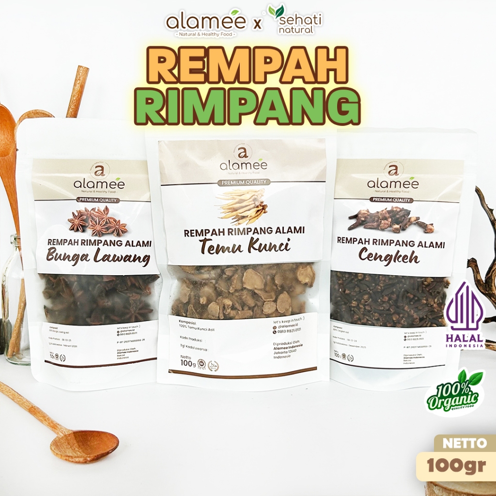 

Bumbu Dapur Rempah Kering Jahe Merah Kapulaga Ketumbar Lengkuas Kayu Manis Secang Cengkeh Lada Hitam
