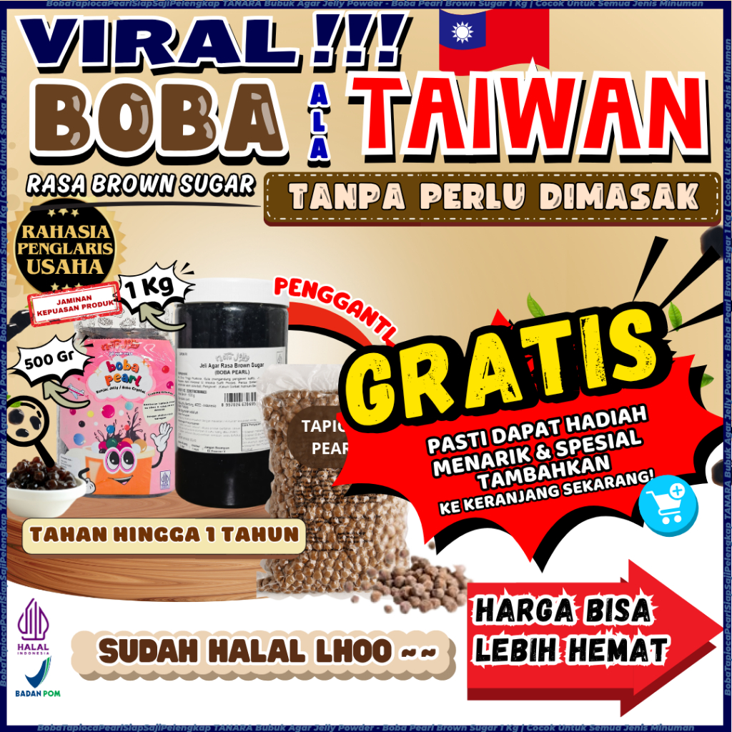 

BobaTapiocaPearlSiapSajiPelengkap TANARA Bubuk Agar Jelly Powder - Boba Pearl Brown Sugar 1 Kg | Cocok Untuk Semua Jenis Minuman