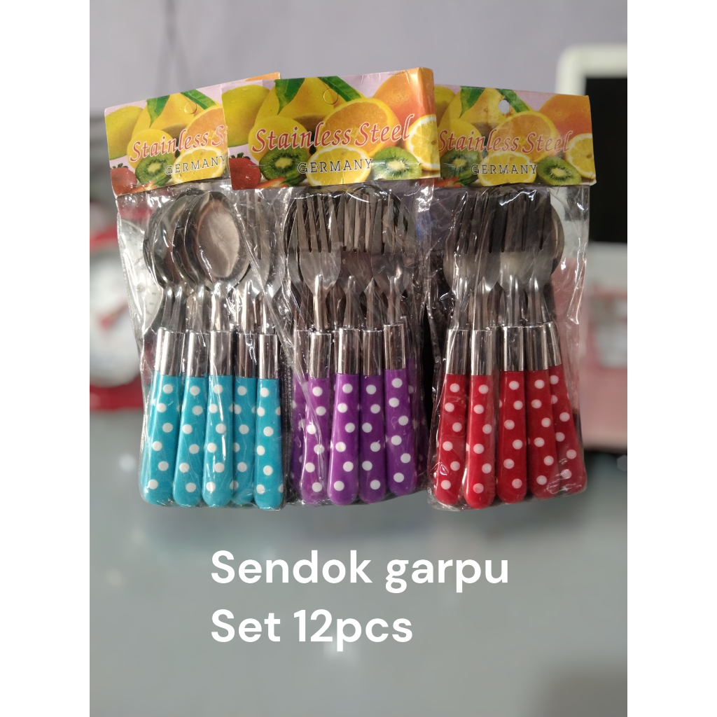 SENDOK GARPU MAKAN POLKADOT- 12 PCS - SET ALAT MAKAN CANTIK - SENDOK GARPU POLKADOT